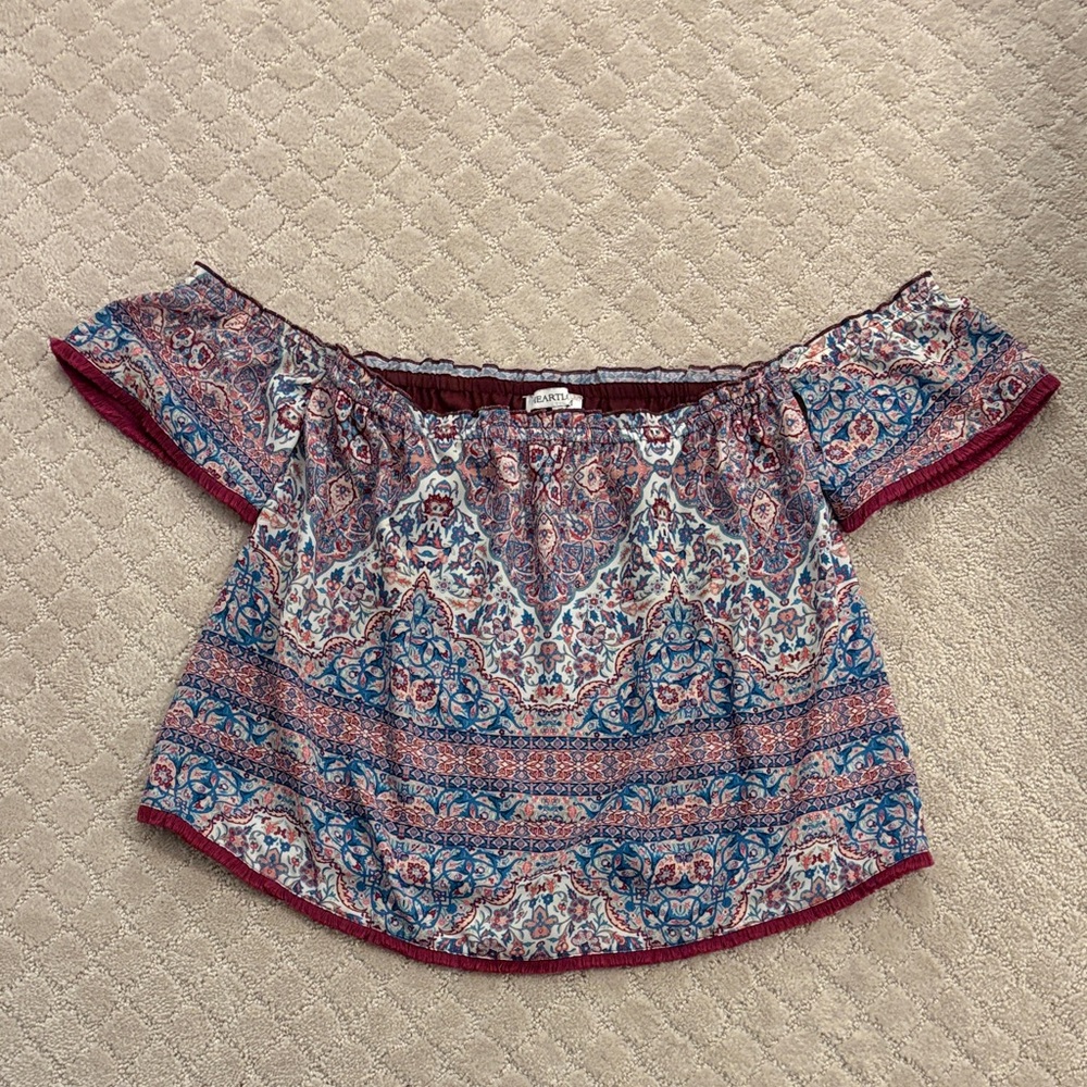Heartloom Bohemian Off-Shoulder Blouse - Blue and Red